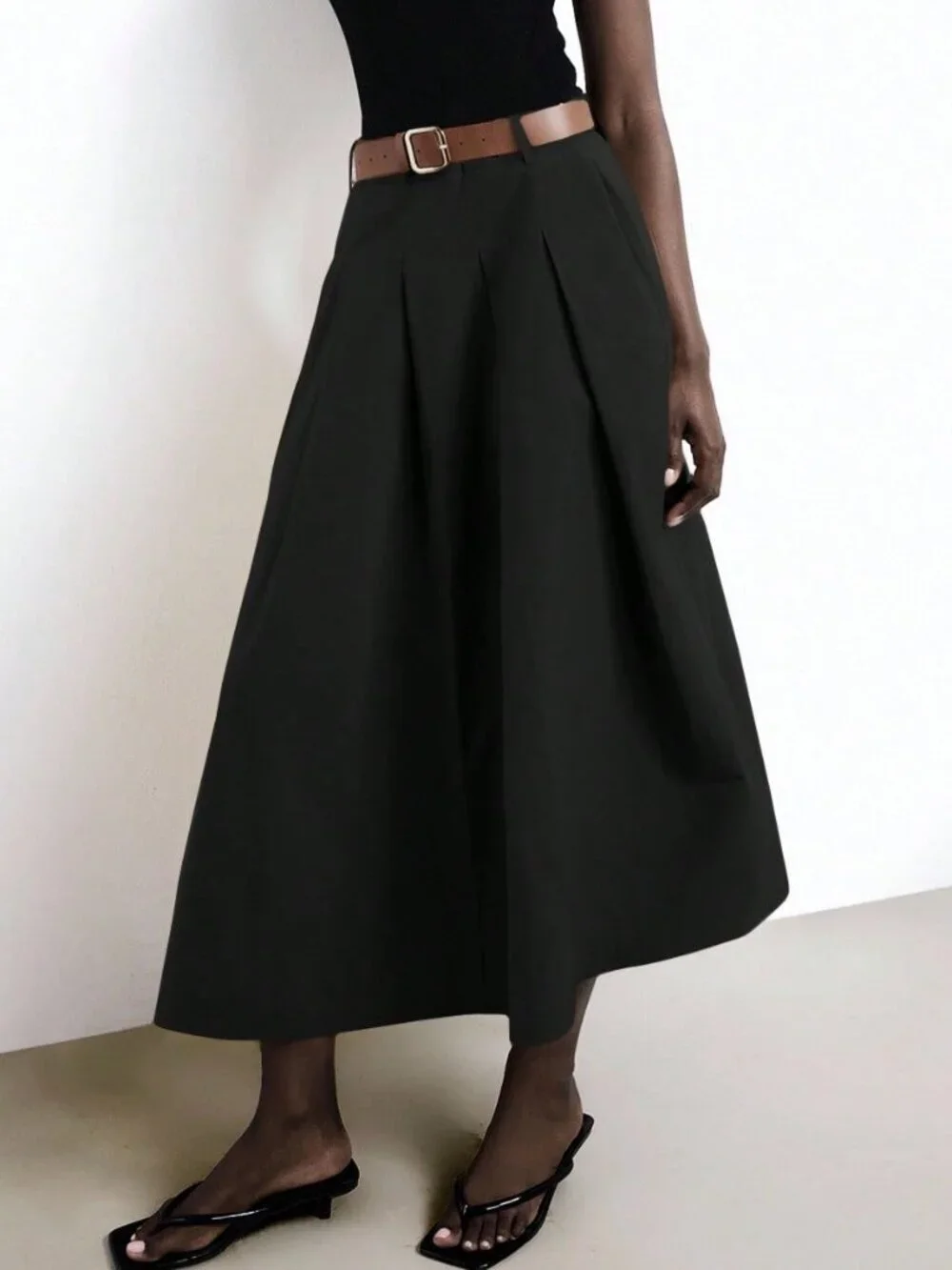 Black Casual Women's Flared Skirt